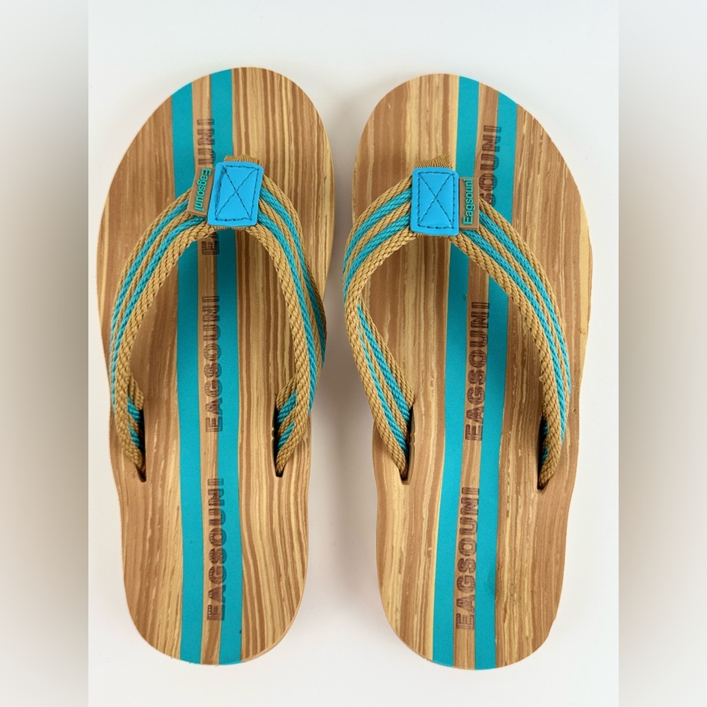 Eagsouni  Unisex Flip Flops, Casual Comfort Thong Sandals Tan/Blue Size 41 - Picture 6 of 11